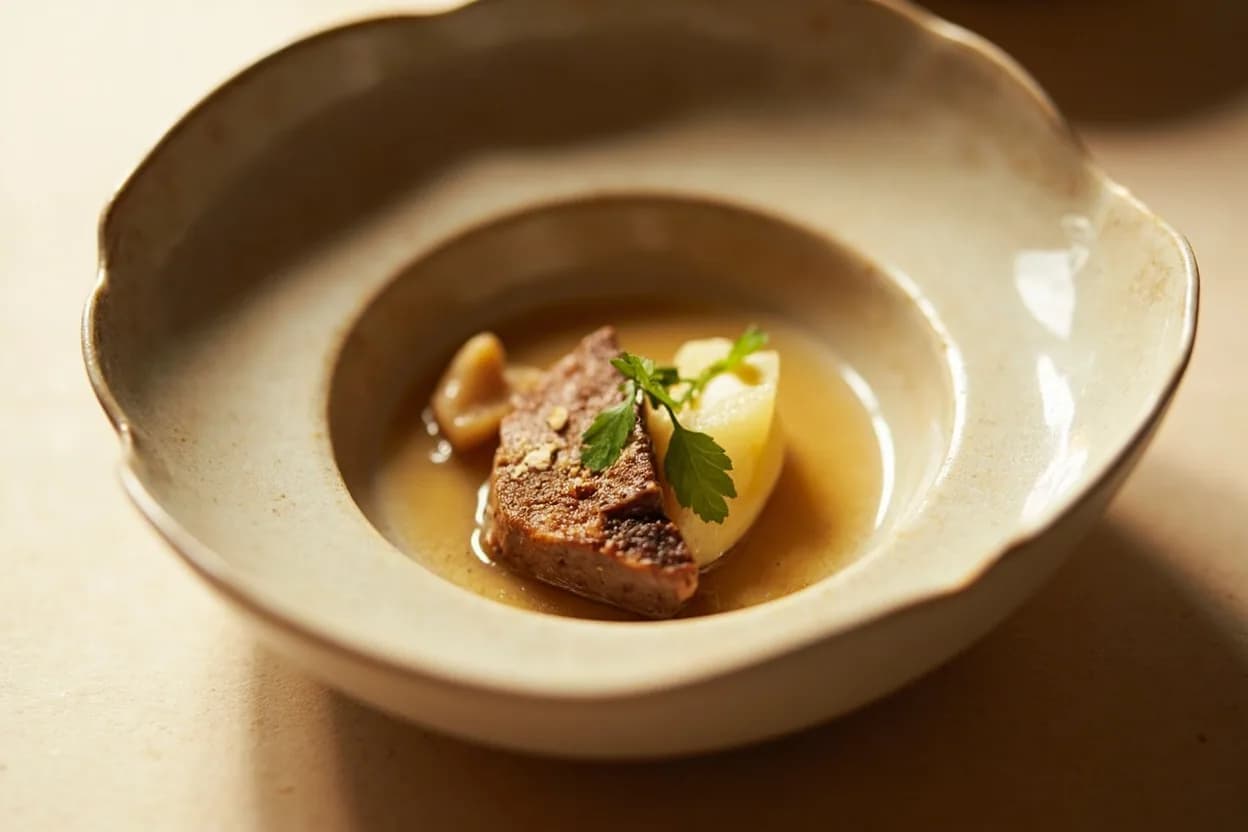 Stock Gelatin Set Test in practice — Fond de veau (veal stock). There are three practical grades of stock gel: a soft set (barely holds shape, suitable for light consommé or a light chicken sauce), a medium set (firm enough to coat a spoon and quiver when unmoulded, ideal for braising sauces and pan sa…