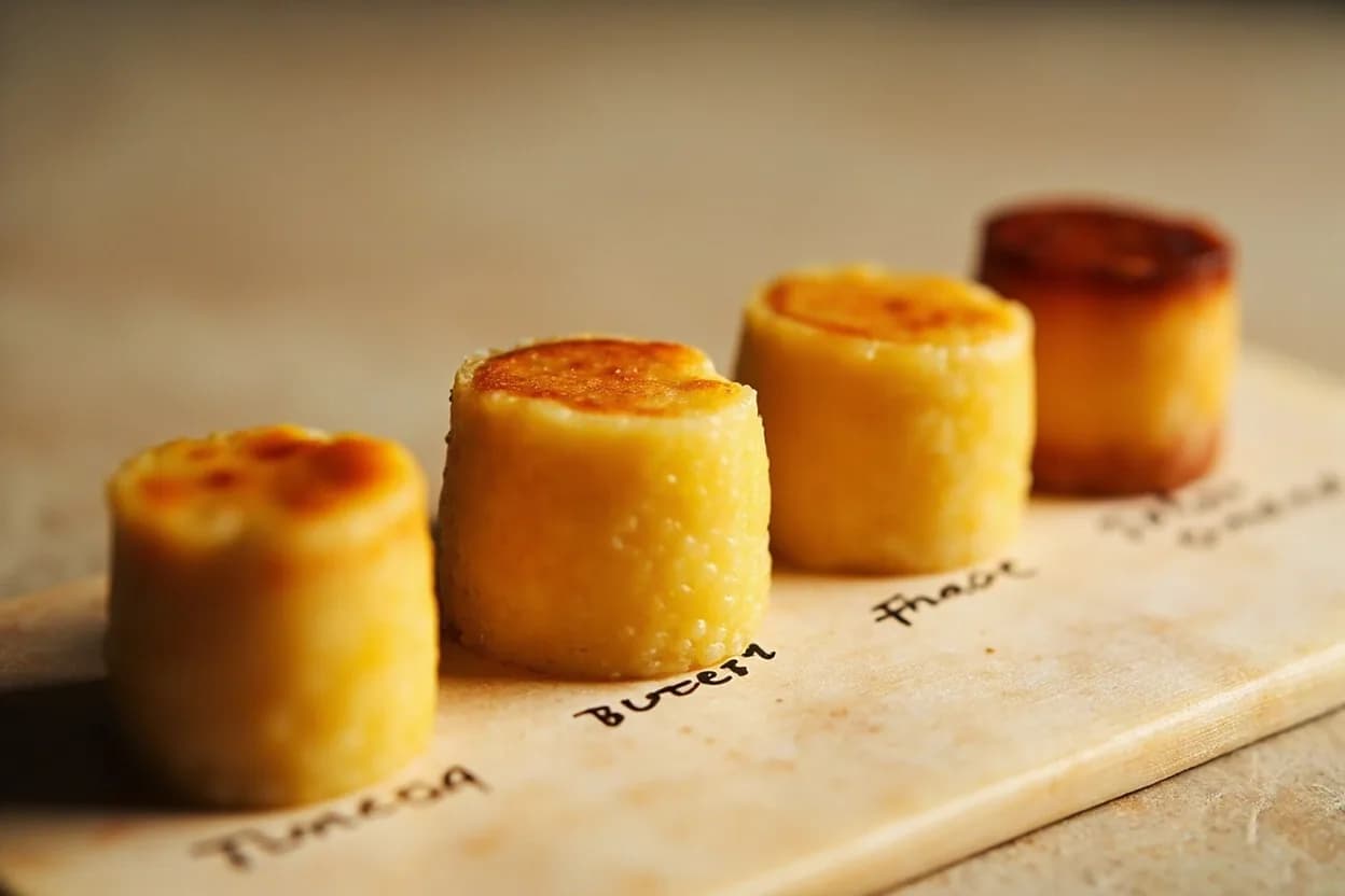 Tamagoyaki Set Point in context — the stages just below and above, side-by-side. Tamagoyaki doneness is not a single temperature target but a per-layer process: each thin egg sheet poured into the rectangular tamagoyaki pan (makiyakinabe) must set enough on its surface and edges … Target reference 77°C / 171°F.