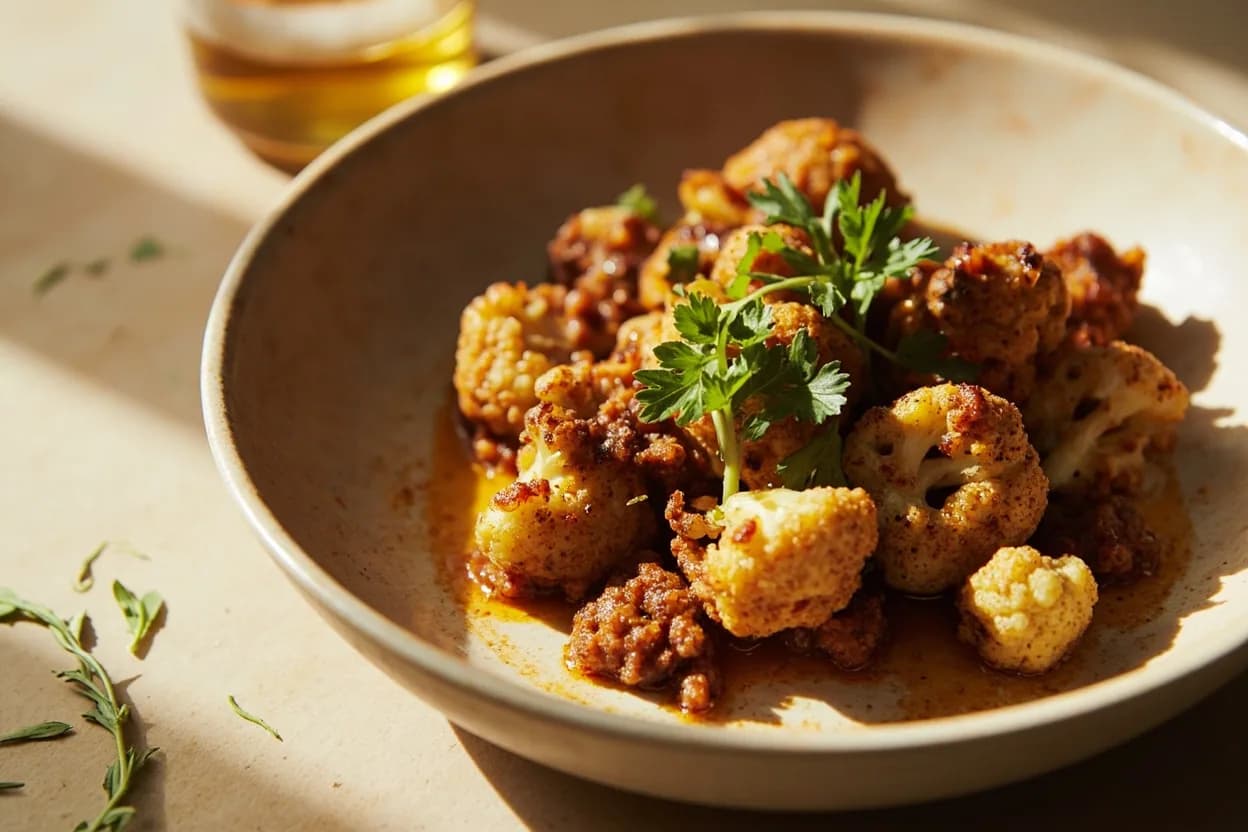 Whole Roasted Cauliflower Tender-Core Doneness in practice — Whole roasted cauliflower with chermoula. Many restaurant preparations par-boil the whole cauliflower in heavily salted water for 8–10 minutes before roasting.