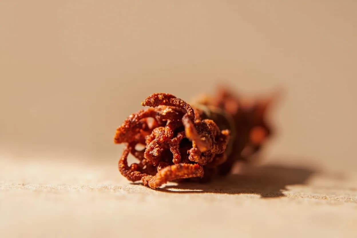 Aleppo Pepper in its natural form. Aleppo pepper comes from the Halaby chile grown in the Aleppo region of northern Syria and neighboring Turkey. Tasting profile: fruity — dried apricot and raisin, mild cumin and earthy warmth, light natural smoke, subtle oiliness from the processing.