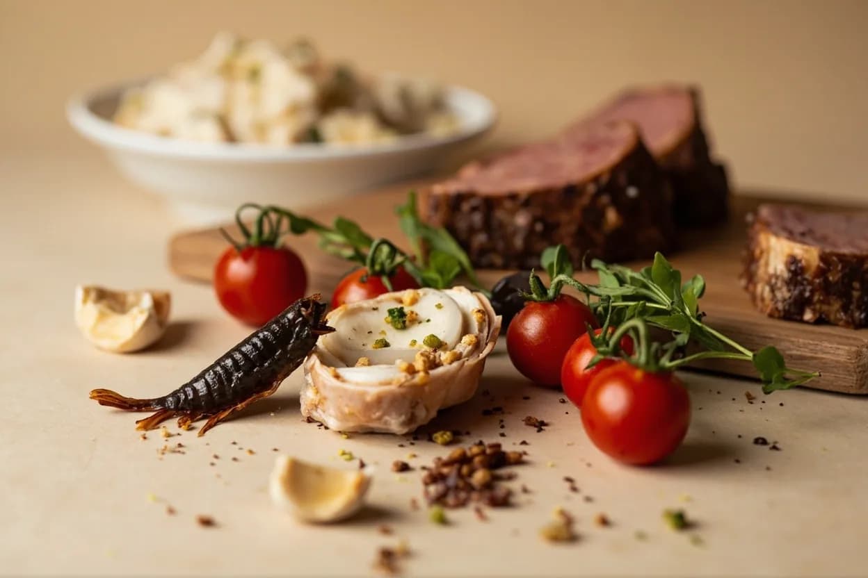 Anchovy paired with Lamb (Italian, Provençal) — the canonical affinity made visible. Anchovy amplifies lamb's inherent savoriness without competing.