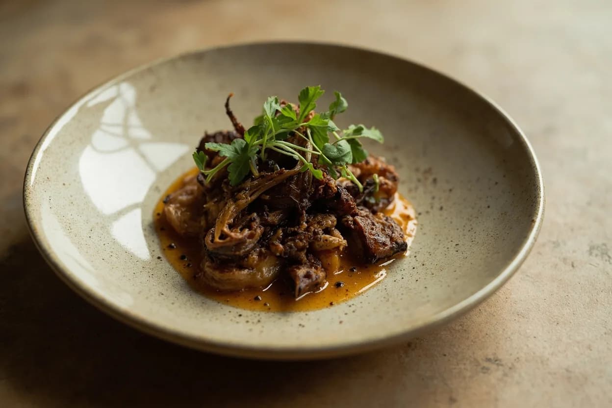 Anchovy in its element — Pasta puttanesca. Adventurous crossover: Dark chocolate — Both carry intense bitter-umami undertones from fermentation..