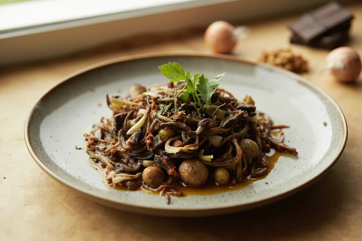 Anchovy (as flavoring) in its element — Caesar salad. Adventurous crossover: Dark bitter chocolate — Salt-packed anchovy melted into a chocolate mole-style sauce — both bitter and fermented, they reinforce each other's depth in a way that sounds impossible and tastes profound..