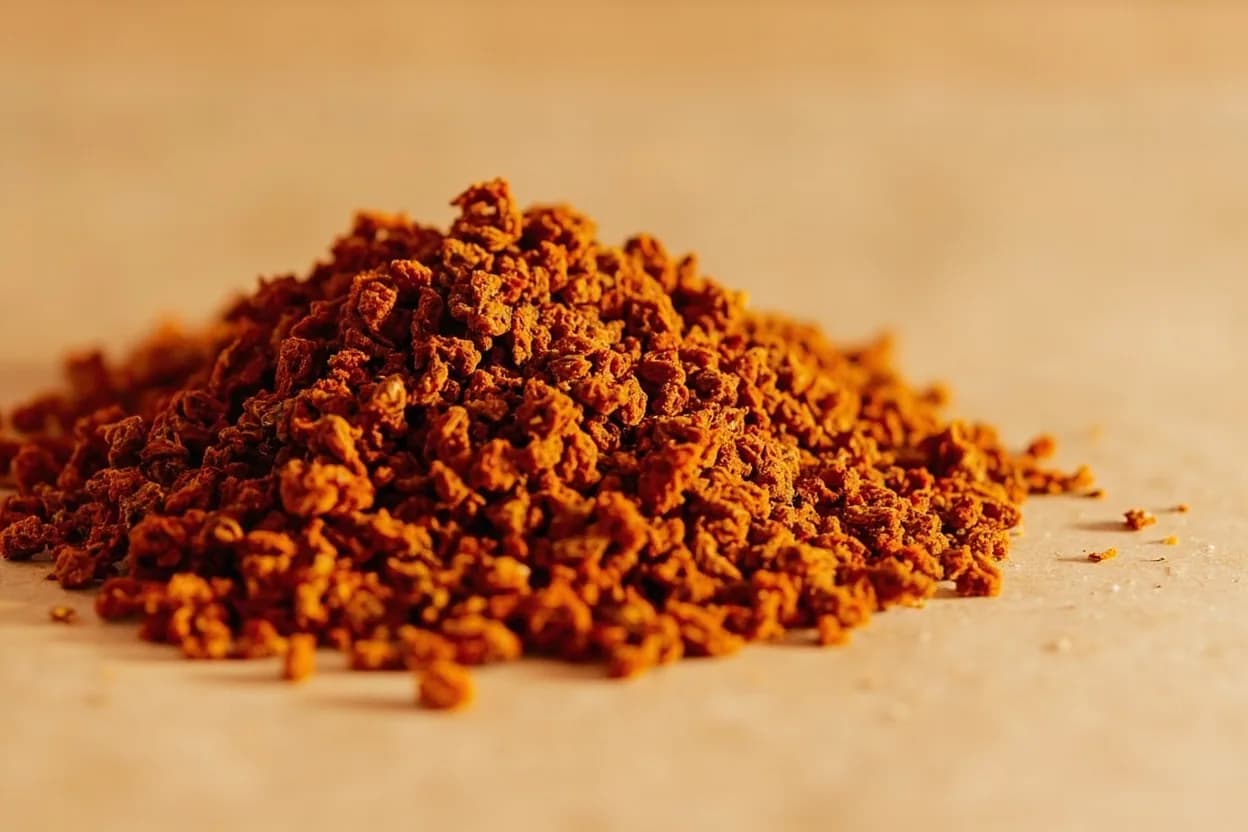 Berbere in its natural form. Berbere is a deeply layered Ethiopian spice blend built on dried red chilies — typically awaze or berbere peppers — ground with fenugreek, coriander, black pepper, korarima (Ethiopian cardamom), rue,… Tasting profile: deep dried-chili heat (capsaicin), ferrous, earthy warmth, floral-camphor note from korarima, fenugreek's maple-like bitterness.