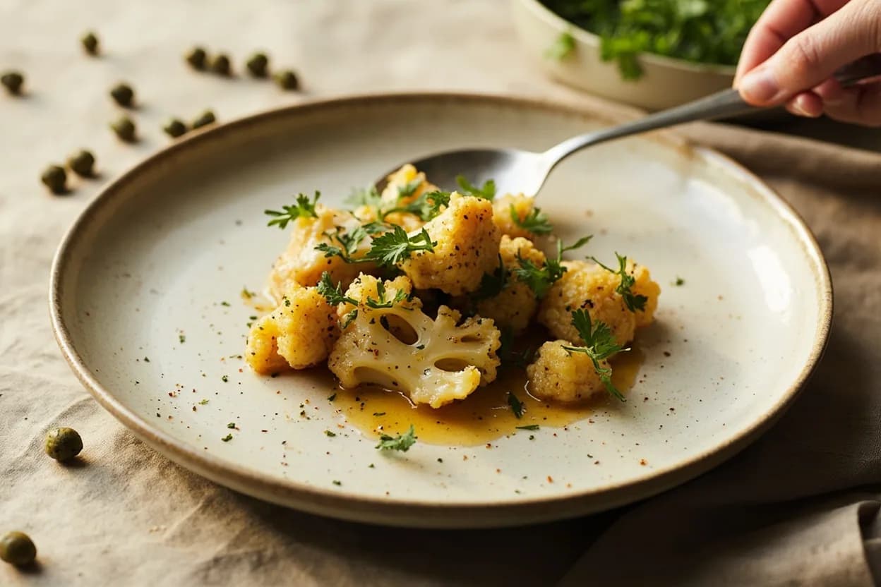 Capers in its element — Pasta puttanesca. Adventurous crossover: Cauliflower — Roasted cauliflower with fried capers, golden raisins, and pine nuts is a Sicilian agrodolce treatment — the capers bridge the sweetness of raisins and the nuttiness of the vegetable..