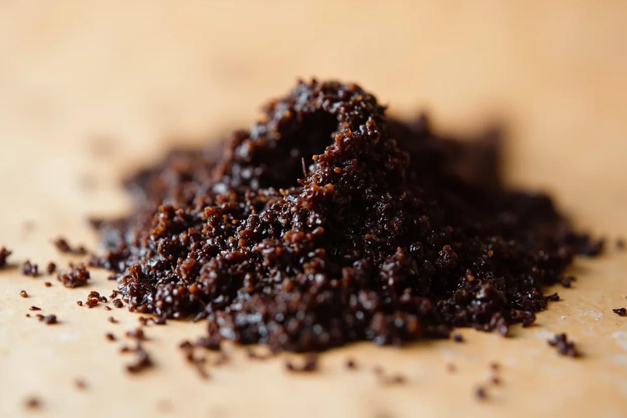Carob Molasses in its natural form. Carob molasses (Arabic: dibs el kharrub; Turkish: harnup pekmezi) is a thick, dark-brown syrup made by boiling dried carob pods (Ceratonia siliqua) in water and reducing the liquid. Tasting profile: dark, chocolate-adjacent sweetness without cocoa's bitterness, earthy, tannic undertone, dried fig and date sweetness, faint woodsy, bark-like note.