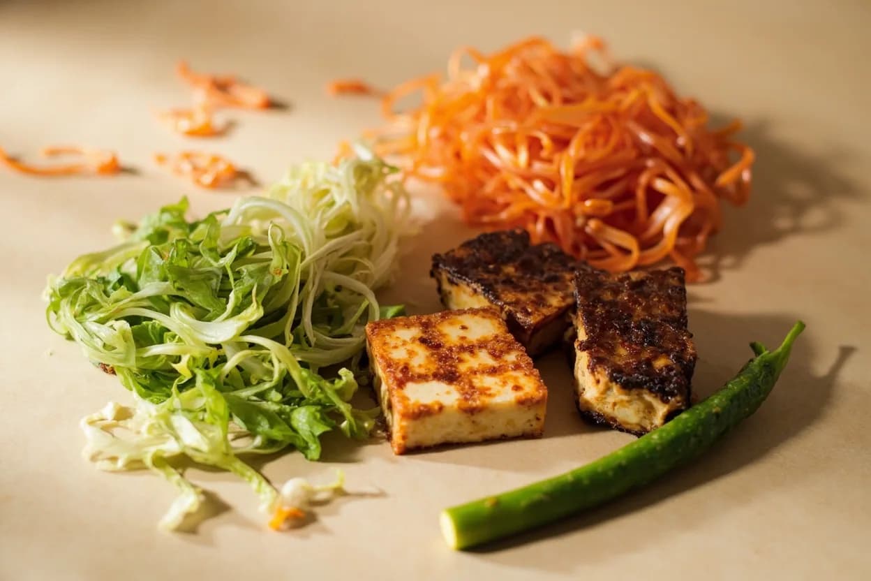 Cheonggukjang paired with Kimchi (napa cabbage) (Korean) — the canonical affinity made visible. The acid and spice of aged kimchi cut through cheonggukjang's ammonia edge and starch, creating the backbone of cheonggukjang jjigae — each tempering the other's extremes.