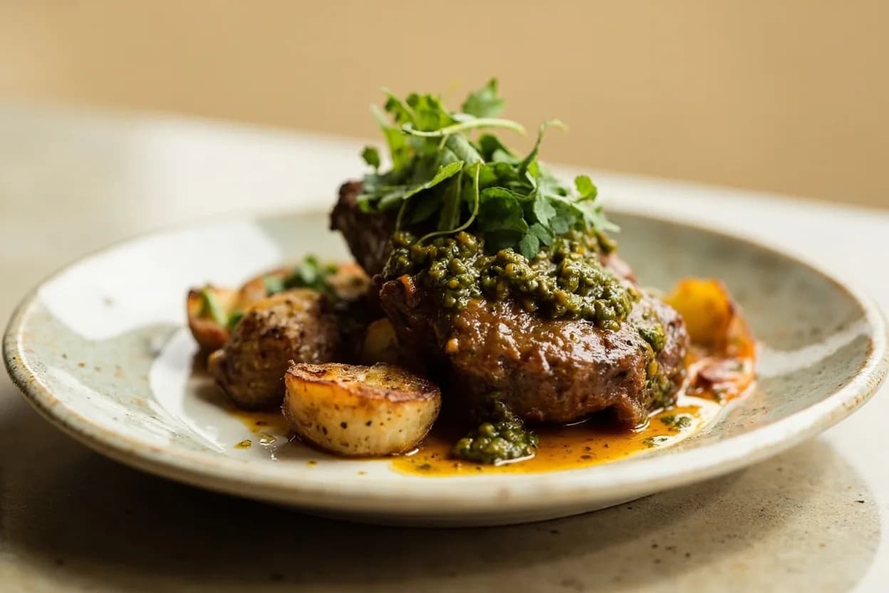 Chimichurri in its element — Argentine asado (whole-animal barbecue). Adventurous crossover: Roasted potatoes — Chimichurri spooned over hot crispy-skinned roasted potatoes creates the kind of side dish that outperforms the main — garlic and vinegar turn humble potato into something extraordinary..