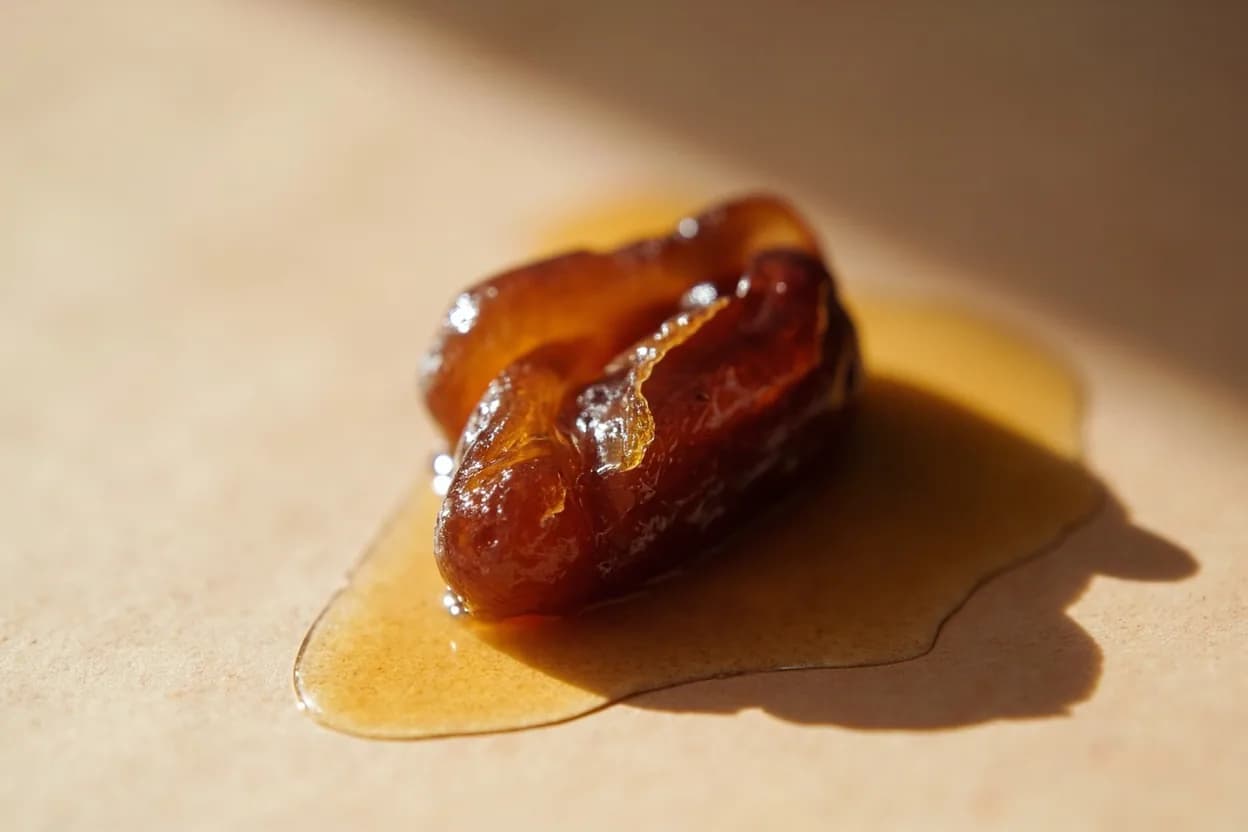 Date Syrup in its natural form. Date syrup (dibs al-tamr in Arabic; silan in Hebrew) is produced by simmering whole dates in water, pressing the pulp, and reducing the strained liquid to a thick, dark syrup. Tasting profile: dark caramel, dried fig and prune, honey-floral undertone, raisin sweetness.