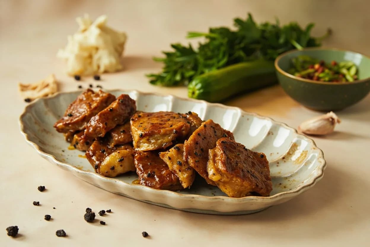 Doenjang paired with Zucchini (hobak) (Korean) — the canonical affinity made visible. The Korean kitchen's most iconic doenjang combination — zucchini's gentle sweetness softens the paste's pungency in doenjang jjigae and pan-fried banchan.