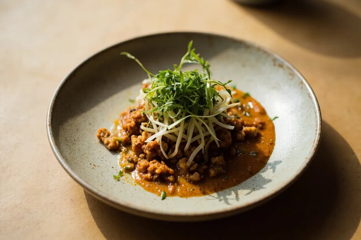 Doenjang in its element — Doenjang jjigae (Korean fermented soybean stew). Adventurous crossover: Aged parmesan or pecorino — Both derive their umami from prolonged protein breakdown by microorganisms; combined in a compound butter or emulsion, they amplify each other's savory depth with striking effect..