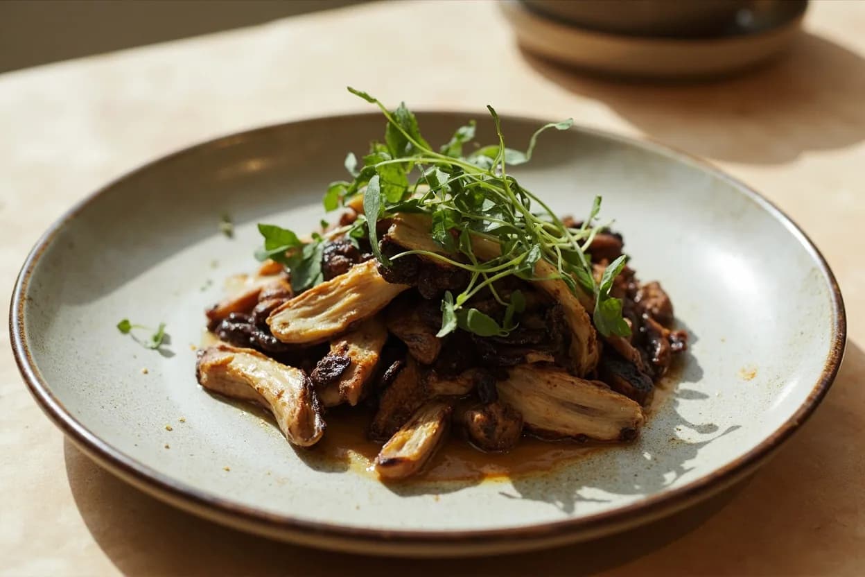 Dried Shiitake in its element — Japanese vegetarian dashi (shojin dashi). Adventurous crossover: Dark Chocolate — Shared theobromine and roasted compounds create an uncanny savory-sweet depth; dried shiitake powder used in mole-adjacent sauces plays this beautifully..