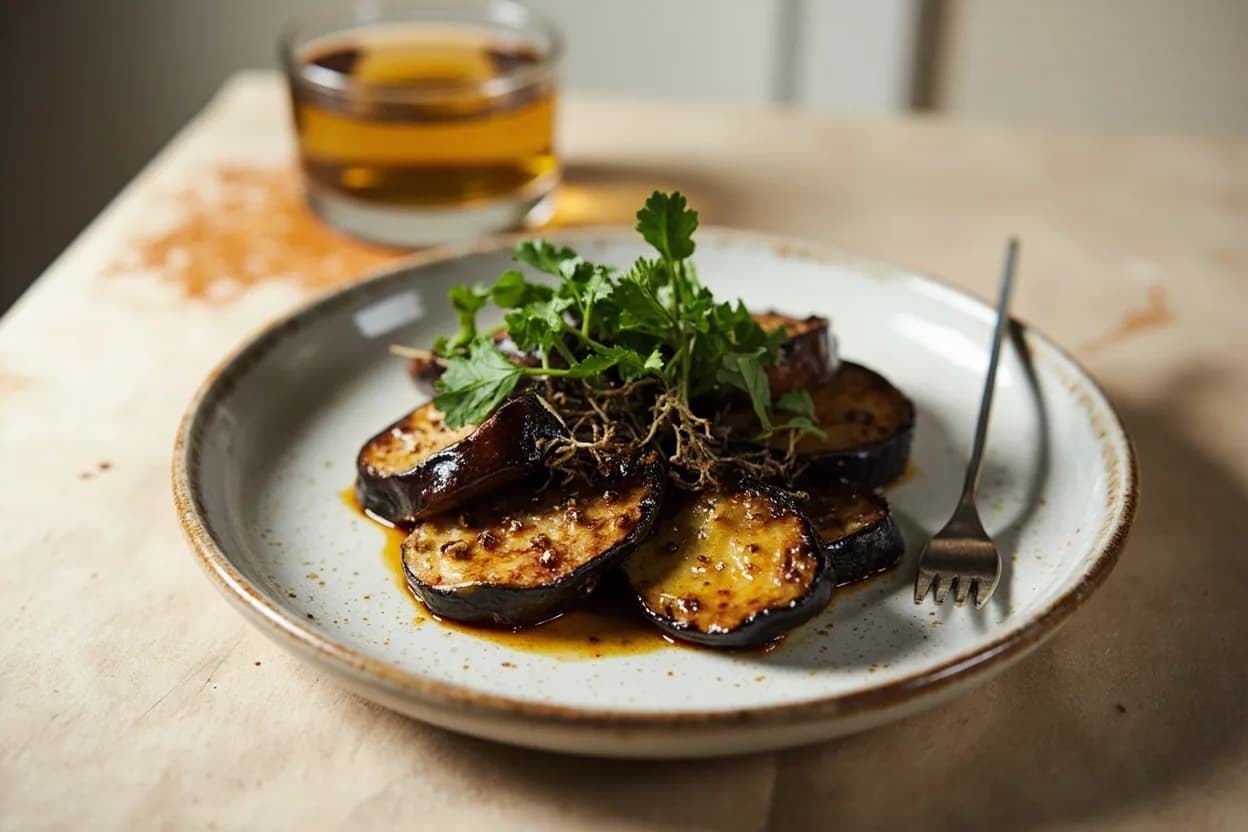 Fermented Black Bean (Douchi) in its element — Mapo doufu (Sichuan). Adventurous crossover: Grilled eggplant (aubergine) — Charred eggplant's smoky, sweet flesh absorbs a douchi-garlic-oil dressing spectacularly — a modern Chinese-influenced preparation that borrows from Middle Eastern babaganoush logic..