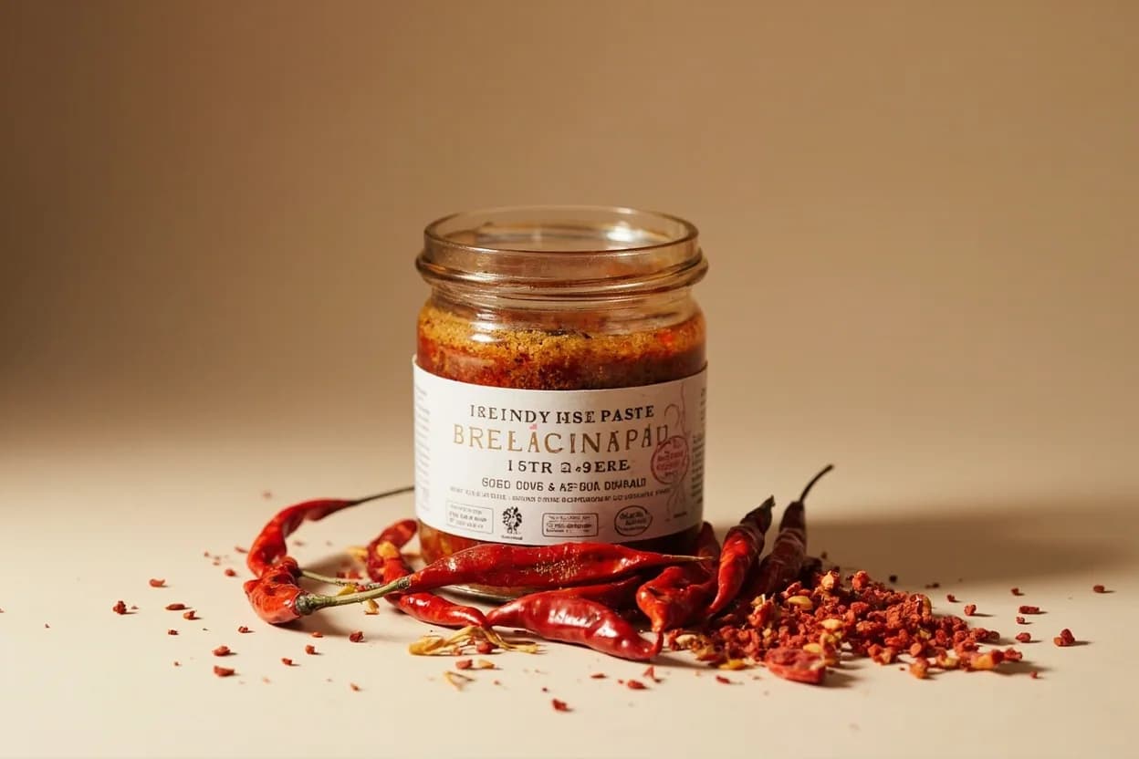 Fermented Fish Paste (Belacan) paired with Fresh red and dried chilies (Malaysian, Indonesian) — the canonical affinity made visible. The fat-soluble capsaicin compounds in chili carry belacan's aromatic esters in sambal, creating the canonical Southeast Asian flavor base — heat that amplifies rather than masks the fermented depth.