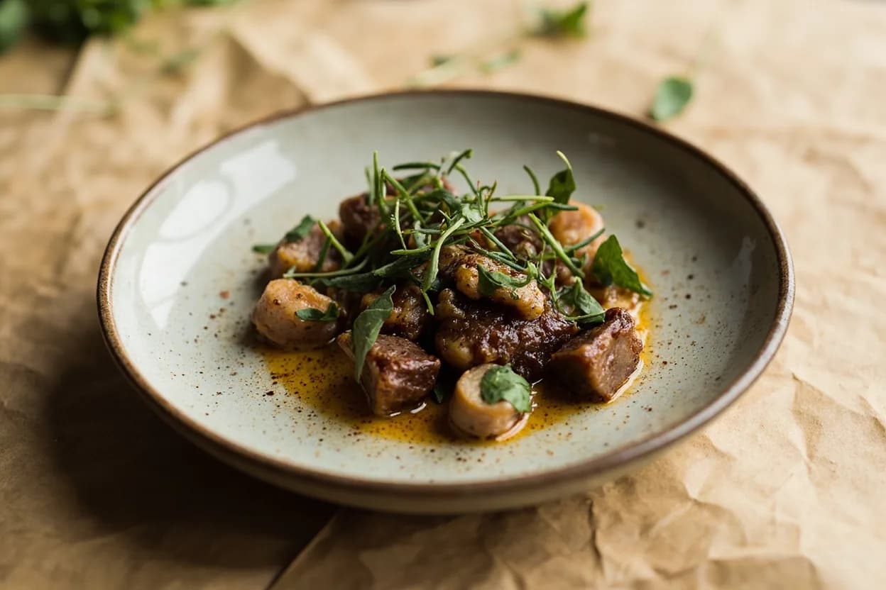 Garum in its element — Spaghetti alle vongole. Adventurous crossover: Dark chocolate — A single drop of beef or pork garum stirred into a ganache or hot chocolate adds a savory-sweet dimension — pioneered at Noma — that sharpens the cacao's bitterness..