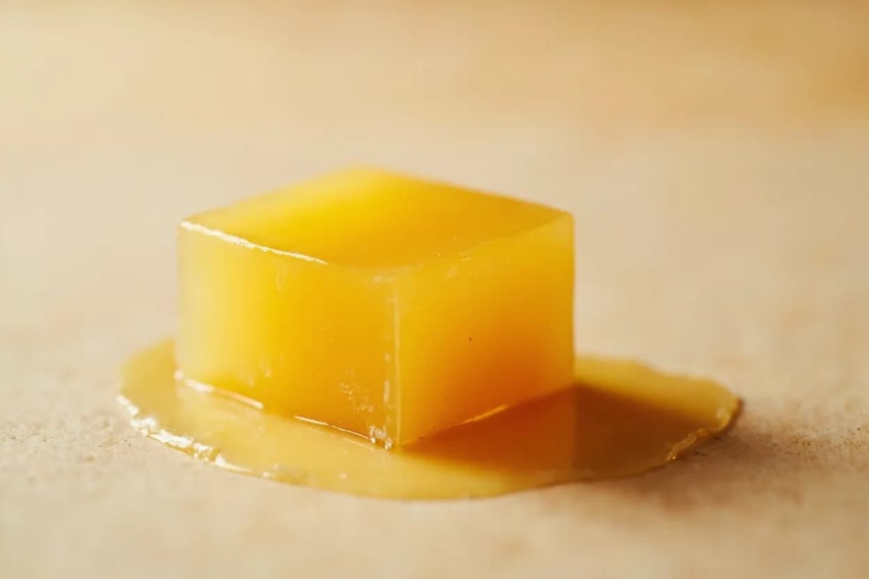 Ghee in its natural form. Ghee is clarified butter from which all water and milk solids have been removed by prolonged gentle cooking, during which the milk proteins and sugars undergo the Maillard reaction, producing a chara… Tasting profile: toasted hazelnut and browned-butter nuttiness (Maillard pyrazines), caramel and toffee sweetness from lactose browning, rich, round dairy fat coat, subtle grassy note from grass-fed milk.