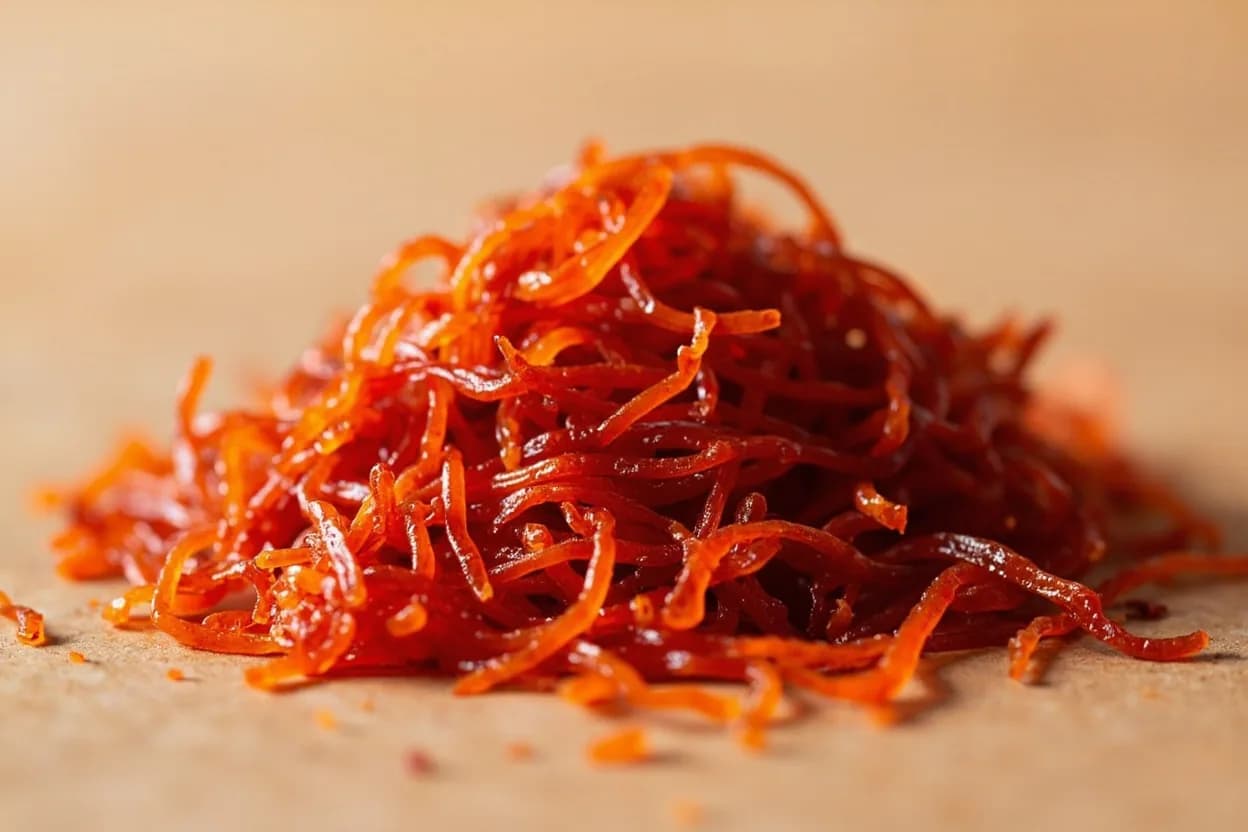 Gochujang in its natural form. Gochujang is a Korean fermented condiment paste made from gochugaru (Korean red chili powder), glutinous rice, fermented soybean powder (meju), barley malt, and salt. Tasting profile: sweet and malty from glutinous rice saccharification, building, gentle chili heat (Scoville varies by grade, typically 1,500–10,000), deep, fermented umami from meju soybean, slight tang from lactic acid fermentation.