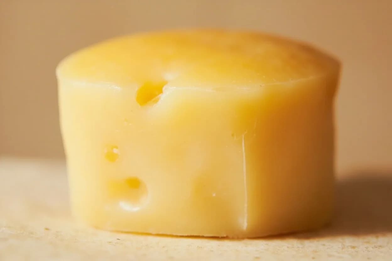 Gruyère in its natural form. Gruyère AOP is a raw cow's milk cheese from the canton of Fribourg and neighboring Swiss cantons, aged a minimum of five months and typically 8–18 months. Tasting profile: roasted hazelnut and walnut, cooked butter and brown milk solids, fruity (dried apricot, pineapple) in young wheels, earthy funk and barnyard at full age.