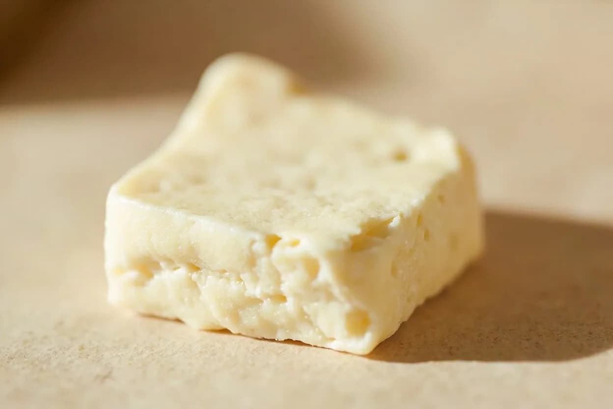 Halloumi in its natural form. Halloumi is a semi-hard, unripened, brined cheese produced in Cyprus (PDO since 2021) from a mixture of sheep's and goat's milk, sometimes with added cow's milk. Tasting profile: pronounced salt, mild milky base, grilled caramelisation (when cooked), grassy sheep's-milk note.