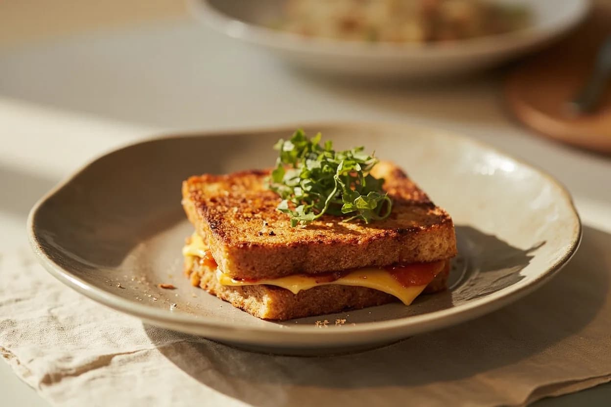 Kimchi in its element — Kimchi jjigae (kimchi stew, Korea). Adventurous crossover: Grilled cheese sandwich — Kimchi inside a grilled cheese on sourdough is a modern-American fusion that works because the dairy fat mirrors the pork-fat pairings kimchi already loves; the acid keeps cheese from feeling heavy..