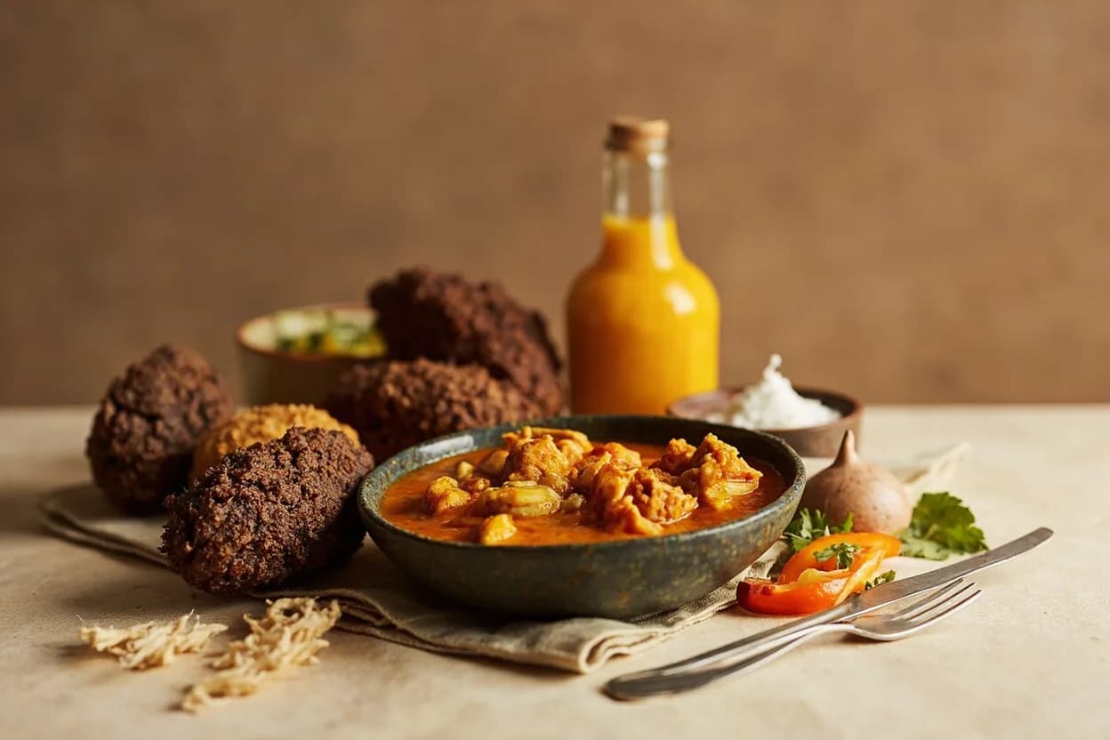 Kokum paired with Fish curry (Konkani/Malvani) (Indian (Konkani / Malvani)) — the canonical affinity made visible. Kokum is the defining souring agent for coastal fish curries from Goa to Ratnagiri—its fruity tartness complements the sweetness of coconut milk without overpowering the fish.