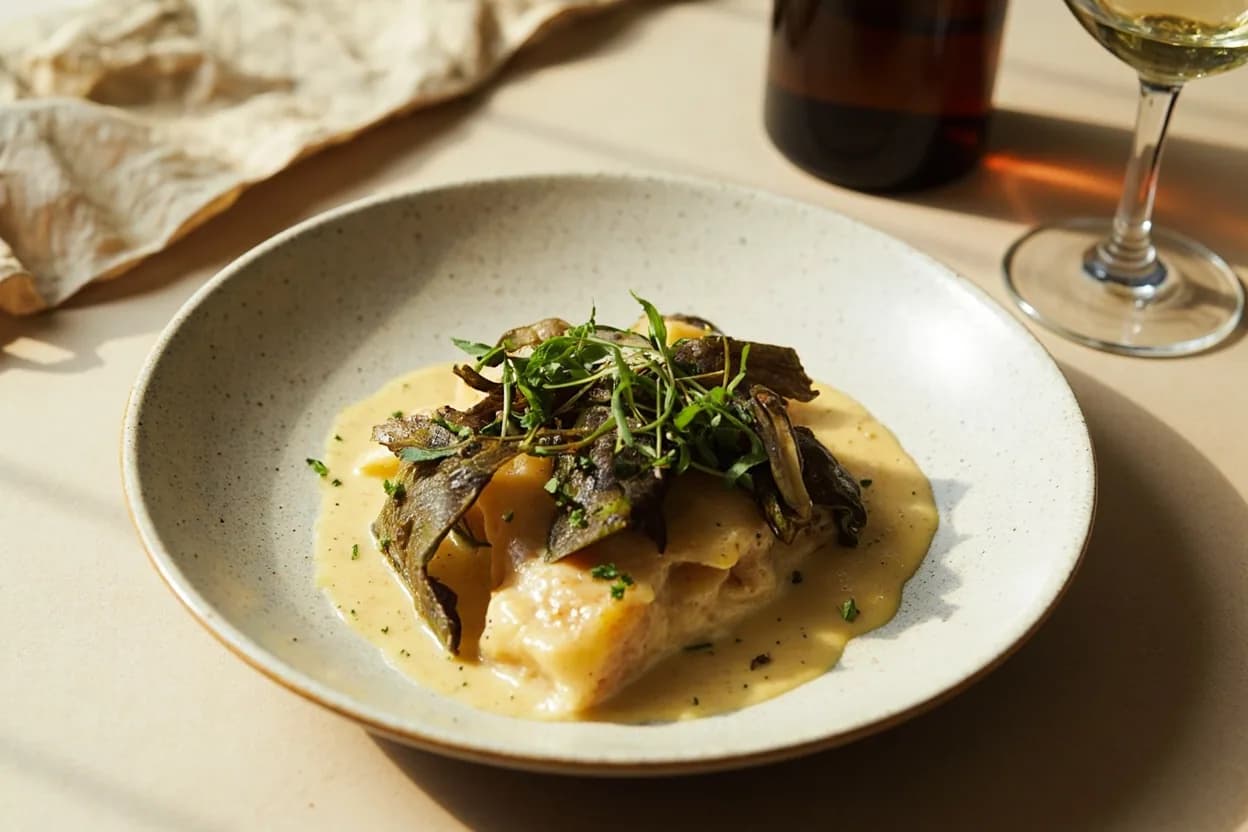 Kombu in its element — Ichiban dashi. Adventurous crossover: Dry white wine — Adding a strip of kombu to a white wine reduction dramatically deepens its savory structure — a Western kitchen technique exploiting glutamate-acid balance..