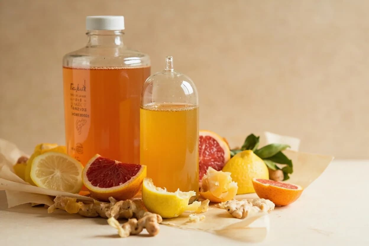 Kombucha paired with Apple cider vinegar dressings (as partial substitute) (American, global) — the canonical affinity made visible. Kombucha's acidity and mild fruitiness match ACV's profile — swapping half the vinegar for kombucha adds complexity and softens harsh edges in vinaigrettes.