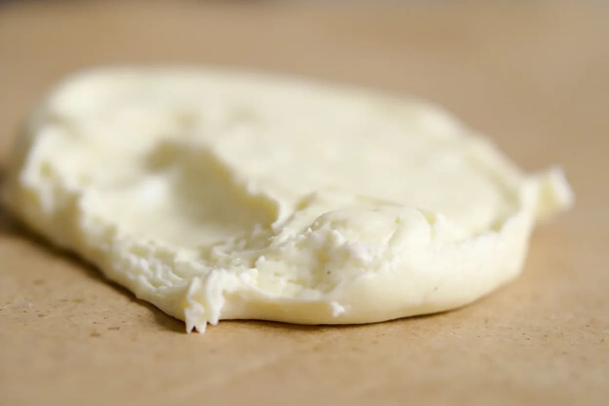 Labneh in its natural form. Labneh is made by straining whole-milk yogurt through cheesecloth or fine muslin until the whey drains away, leaving a thick, creamy, spreadable cheese. Tasting profile: sharp lactic tang, creamy richness, bright yogurt acidity, subtle goatiness (goat-milk versions).