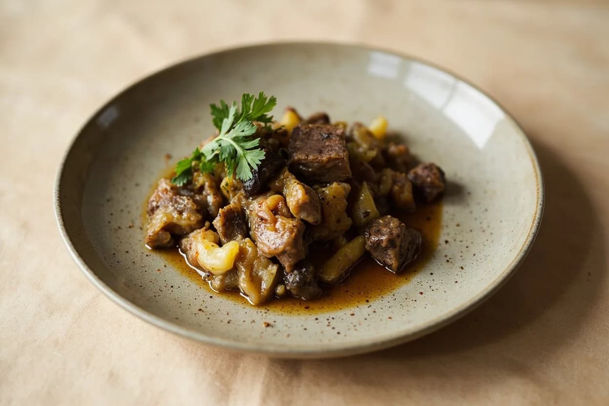 Lamb Fat (Rendered) in its element — Mansaf (Jordanian feast dish). Adventurous crossover: Black truffle — Lamb fat's earthy, grassy register is a natural partner for truffle's dimethyl sulfide-driven umami — the fat dissolves truffle volatiles and carries them through a dish more effectively than neutral oil..