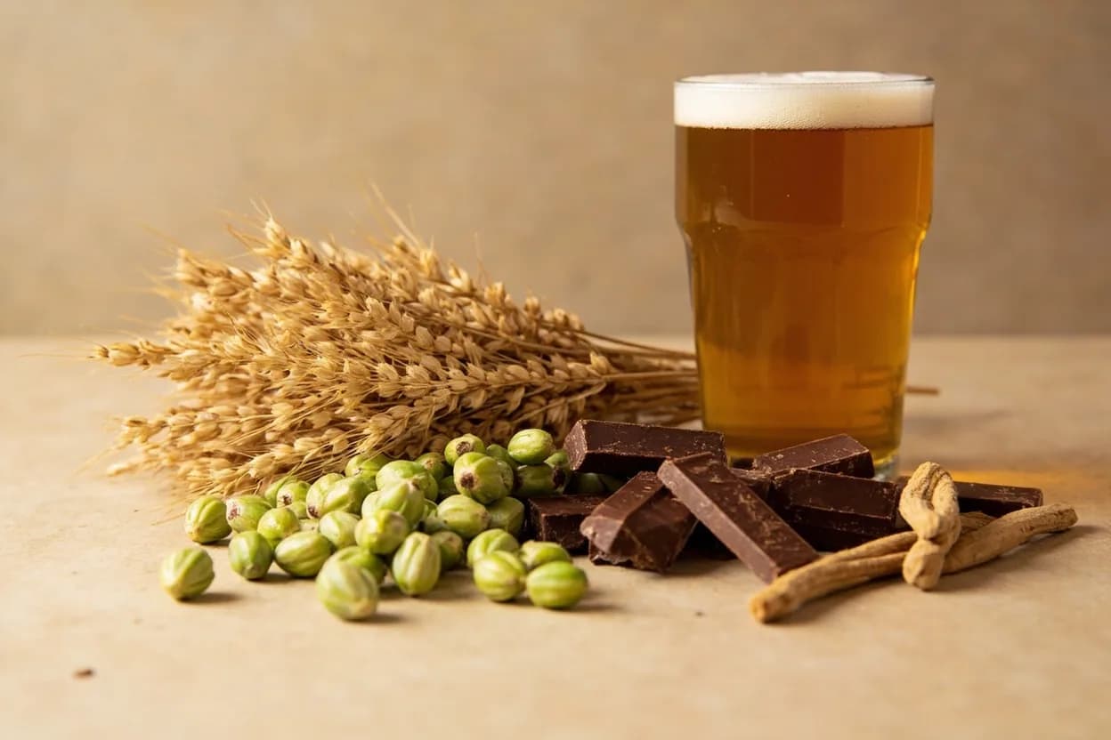 Malted Barley paired with Hops (in brewing) (Brewing) — the canonical affinity made visible. Malt sweetness and hop bitterness are the foundational tension of beer — the malt's sugars ferment into alcohol while residual sweetness balances hop resin and bitterness.