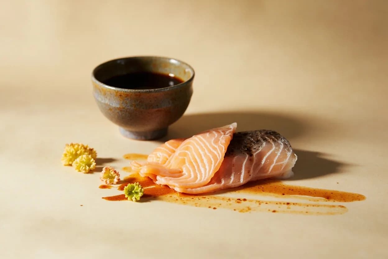Mirin paired with Soy sauce (Japanese) — the canonical affinity made visible. The foundational pairing: mirin's sweetness balances soy's salt, and together they caramelize on heat into the classic teriyaki glaze.