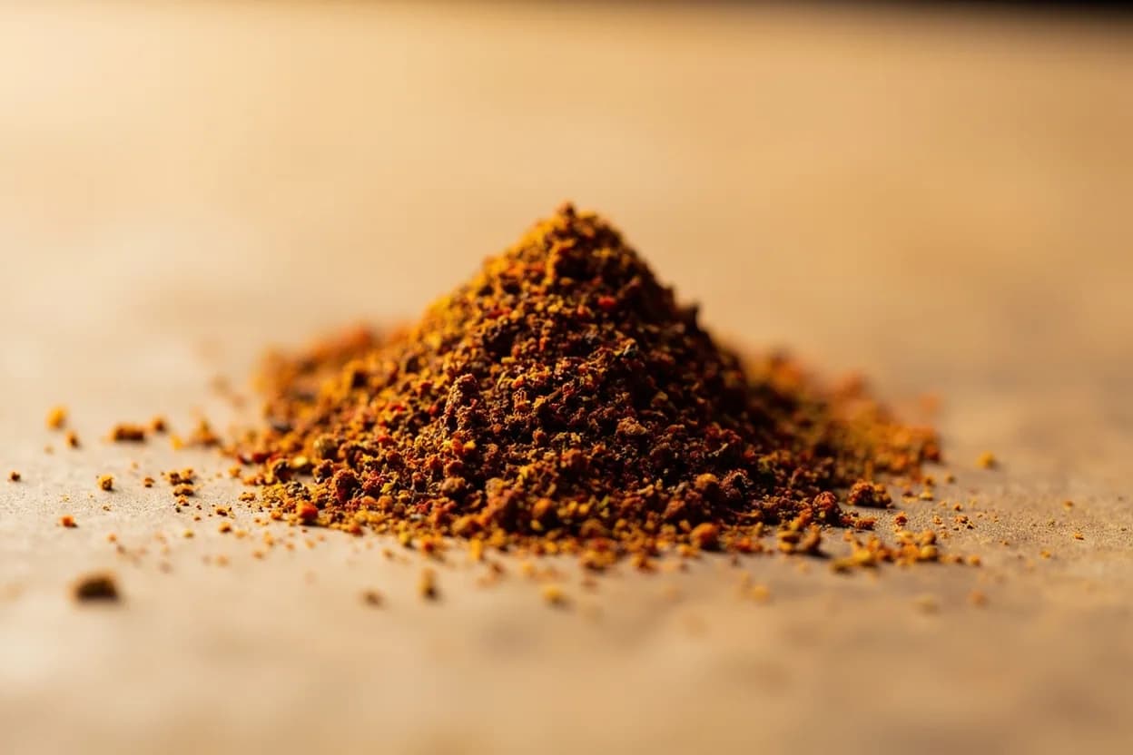Mitmita in its natural form. Mitmita is a finely ground Ethiopian spice blend built on dried African bird's eye chiles (ye'imirtil pilpil), green cardamom, cloves, and cinnamon, with many household variations adding korarima (Et… Tasting profile: Intense, quick-acting bird's eye chile heat, Floral cardamom and korarima warmth, Clove-driven depth with sweet spice undertones, Faintly citrusy from cardamom's volatile terpenes.