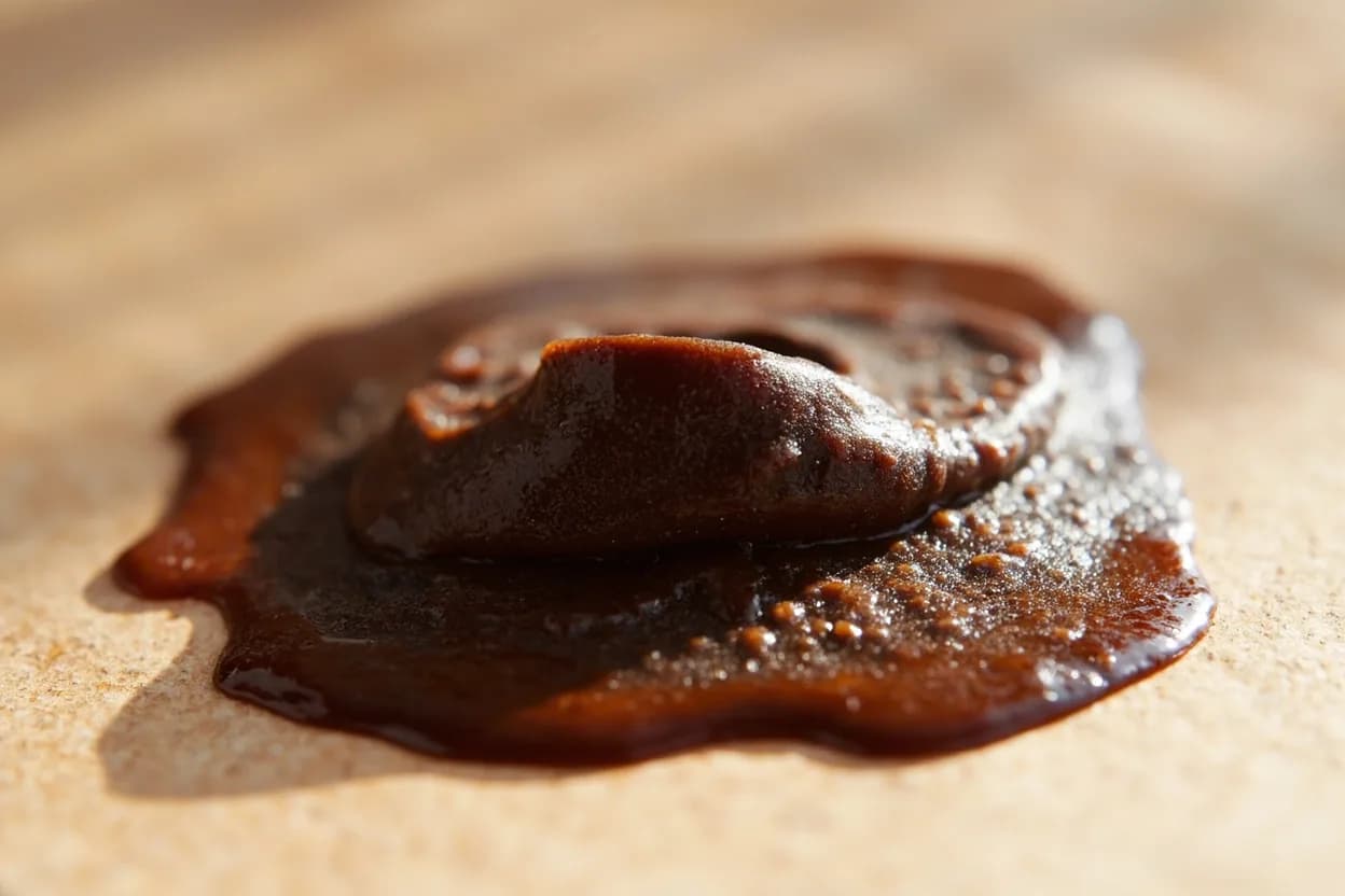 Molasses in its natural form. Molasses is the thick, dark syrup that remains after cane juice or beet juice is boiled and the sucrose crystals have been removed through centrifugation. Tasting profile: dark caramel and toffee, bittersweet, sulfurous earthiness (especially blackstrap), iron-mineral backbone.