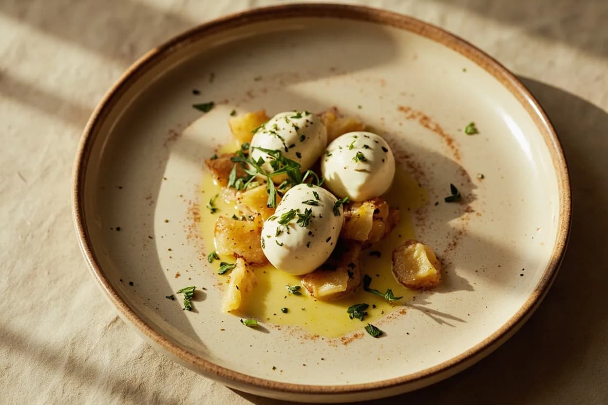 Mozzarella di Bufala in its element — Insalata Caprese. Adventurous crossover: Bottarga (cured fish roe) — Shaved bottarga over thick-sliced buffalo mozzarella is a Sardinian-Campanian crossover: briny umami and iodine intensity offset the cheese's milky neutrality in a way that transforms both..
