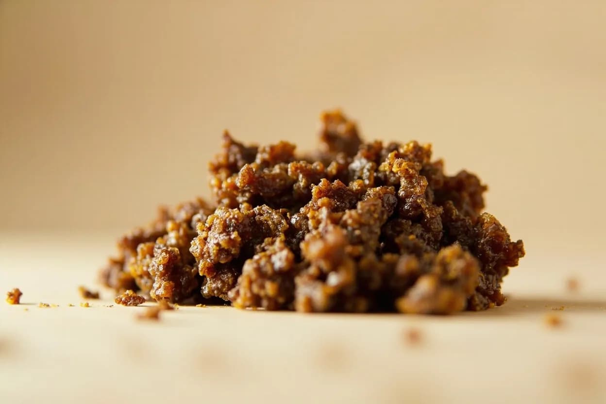 Ogiri (Fermented Castor Seed Paste) in its natural form. Ogiri is a traditional Nigerian fermented condiment made from castor seeds (Ricinus communis) — though the name also covers locust bean (iru) variants depending on region and community. Tasting profile: intense ammoniated funk, glutamate-rich umami depth, earthy, resinous bitterness, low-grade sulfurous back note.