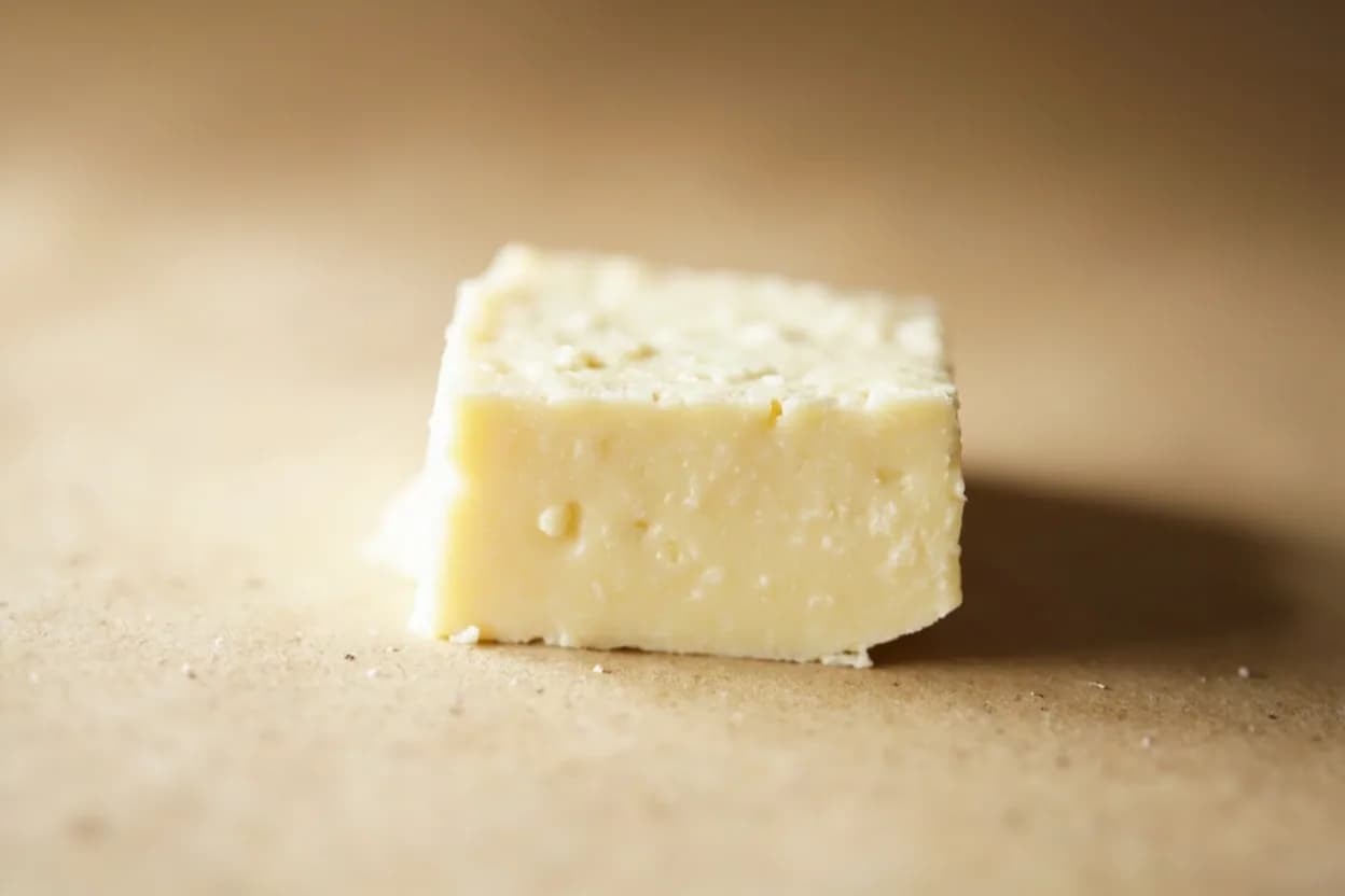 Paneer in its natural form. Paneer is a fresh, unaged, acid-coagulated cheese made by curdling hot whole milk with an acidulant — vinegar, lemon juice, or whey — then pressing the drained curds into a firm, sliceable block. Tasting profile: clean, fresh milk and lactic acid, mild, neutral sweetness, slight chalkiness on the palate, creamy fat when made from full-fat buffalo milk.