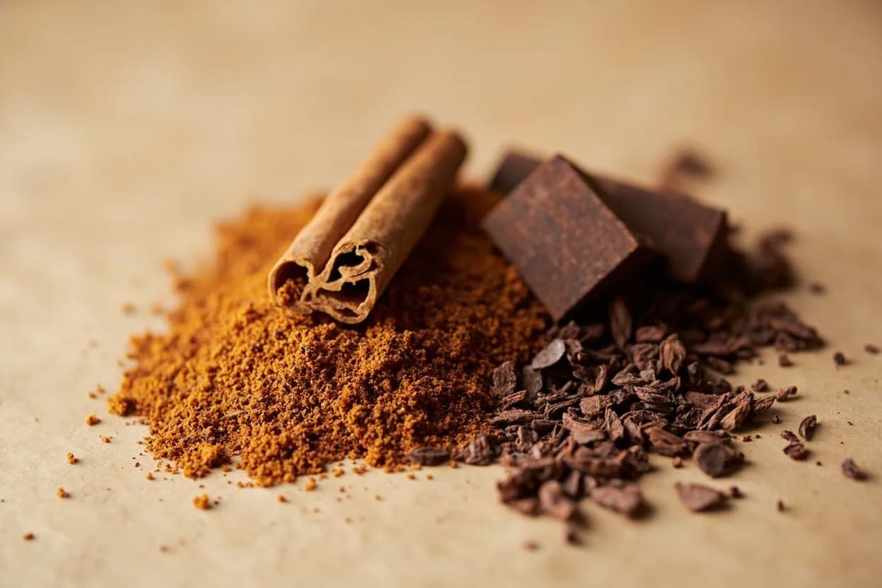 Piloncillo paired with Mexican cinnamon (canela) (Mexican) — the canonical affinity made visible. The most foundational pairing in Mexican sweet cooking — canela's soft, floral cassia notes amplify piloncillo's caramel without competing with its mineral complexity.