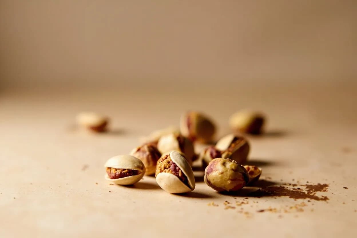 Pistachio paired with Rose water (Persian, Lebanese, and Turkish confectionery) — the canonical affinity made visible. The definitive Middle Eastern and Persian combination: rose's citronellol and geraniol harmonize with pistachio's own faint floral compounds; used together in baklava, halva, ice cream, and maamoul.