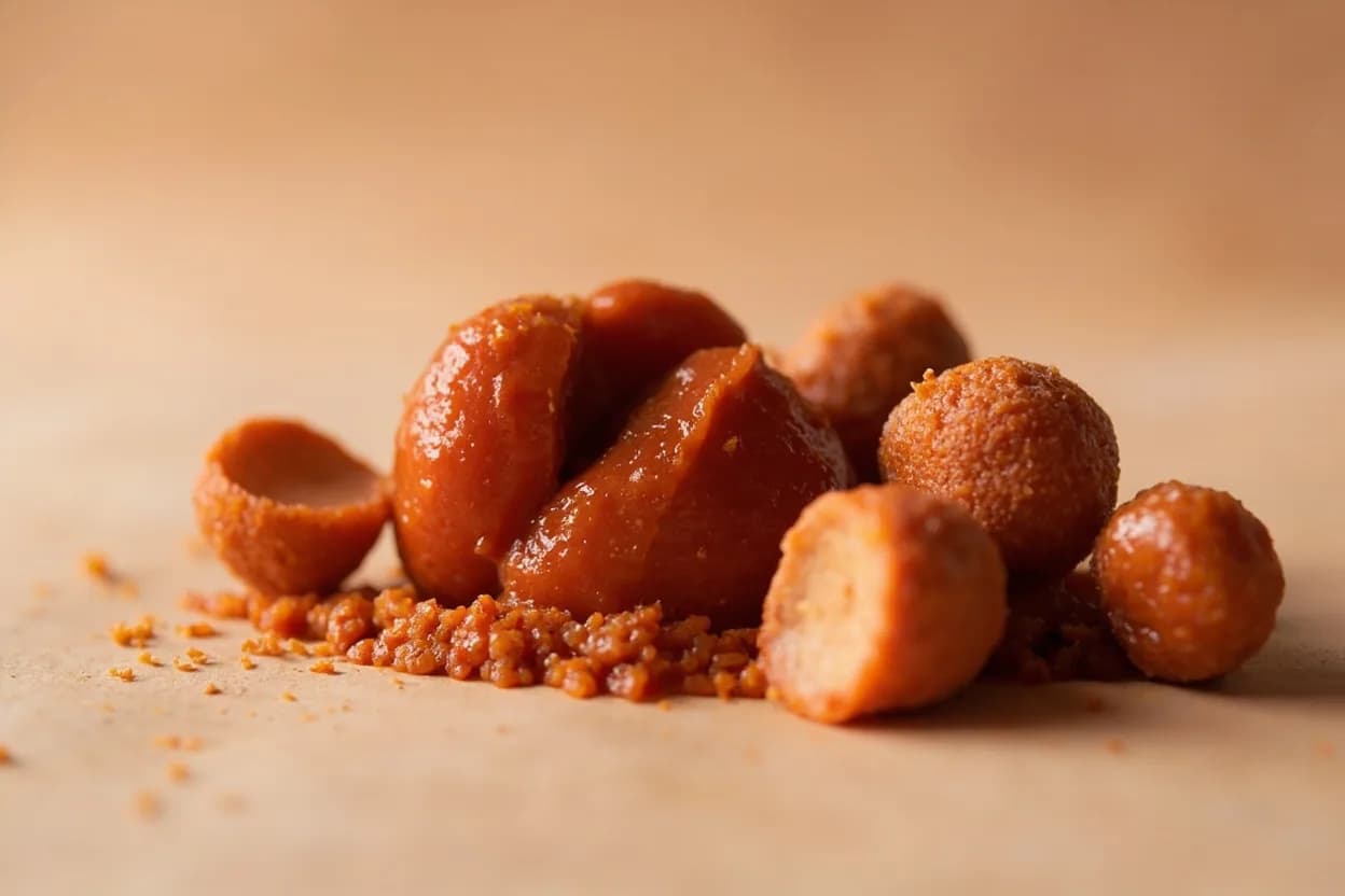 Romesco in its natural form. Romesco is a Catalan sauce originating in the fishing port of Tarragona, traditionally served with seafood (romesco de peix). Tasting profile: roasted red pepper sweetness, deep smoked paprika warmth, toasted almond earthiness, charred garlic and tomato.
