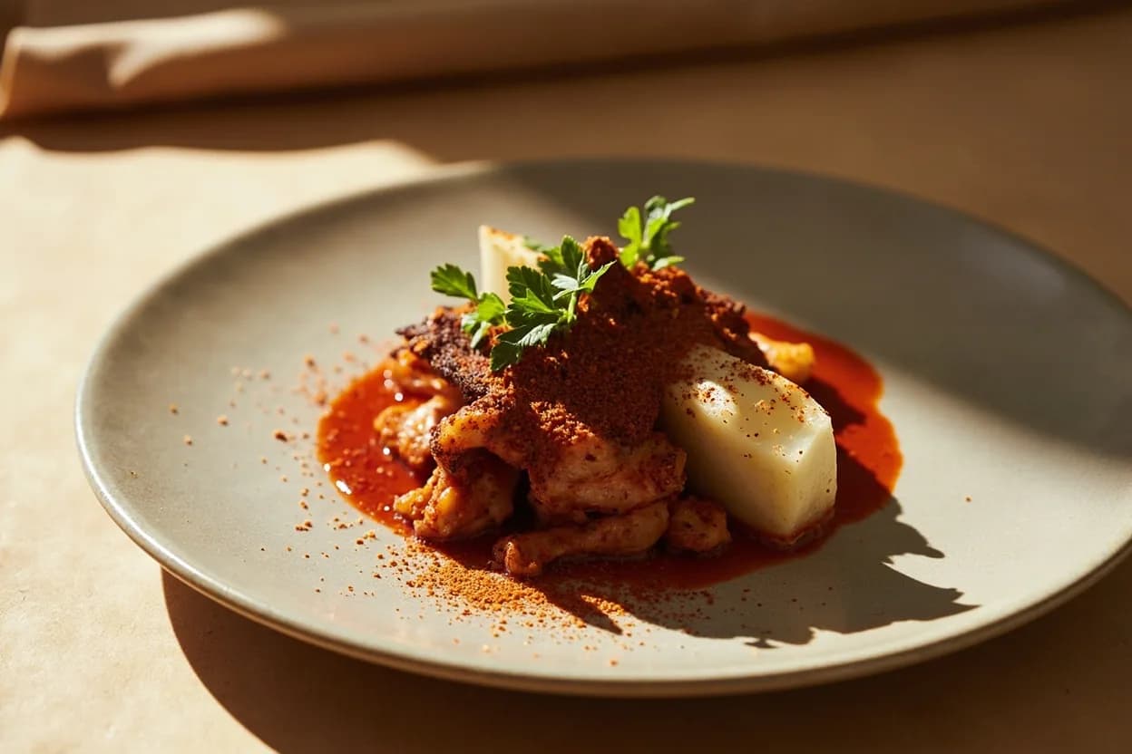 Smoked Paprika (Pimentón de la Vera) in its element — Pulpo a la gallega. Adventurous crossover: Dark chocolate — Bittersweet chocolate shares roasted, earthy tones with smoked paprika; a mole-adjacent pairing that plays smoke against deep cocoa..