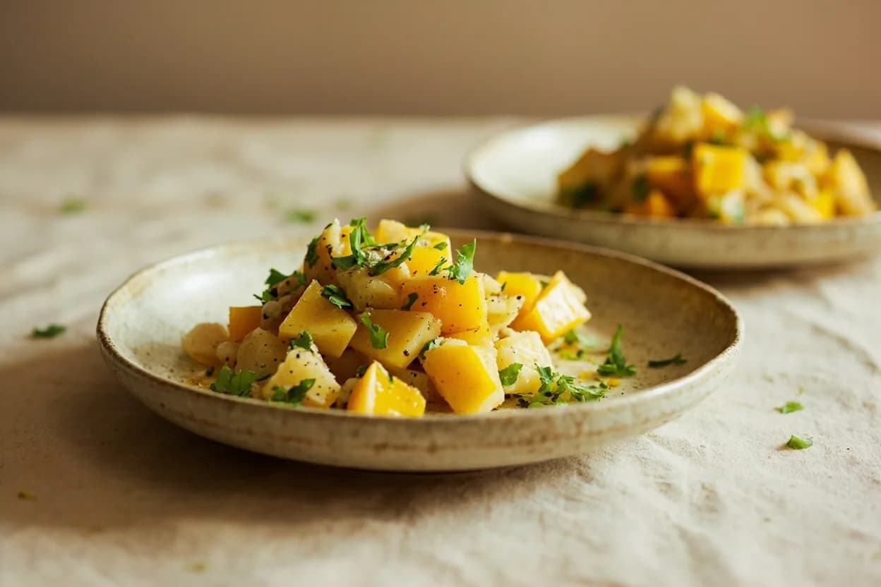 Sour Green Mango in its element — Yam mamuang (Thai green mango salad). Adventurous crossover: Coconut cream — Sour green mango folded into unsweetened coconut cream with chili and mint creates a Southeast Asian take on tzatziki — cooling, creamy, and fiercely tart..