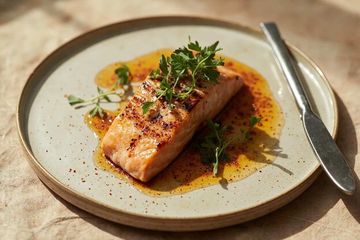 Sumac in its element — Fattoush (Lebanese bread salad). Adventurous crossover: Grilled salmon — Sumac's fruity tartness and astringency work like a dry lemon — sprinkled on salmon skin before grilling it caramelises into a tangy crust..