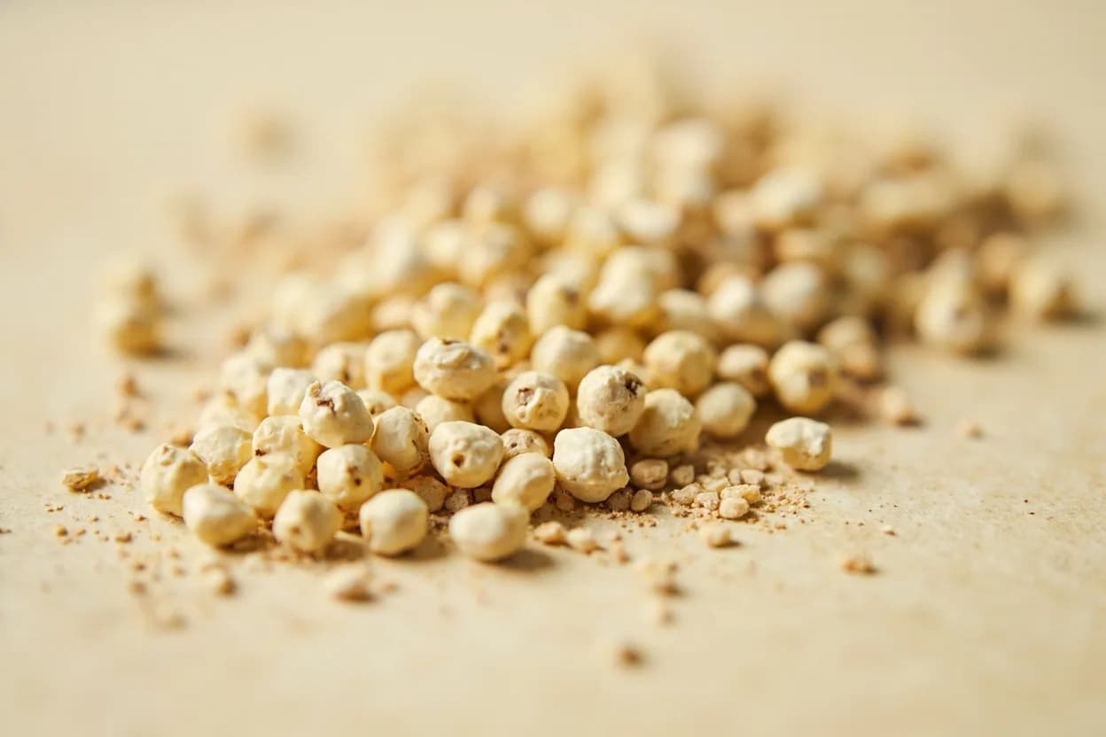 White Pepper in its natural form. White pepper is made from fully ripe Piper nigrum berries that have been soaked to remove the dark outer pericarp before drying. Tasting profile: sharp, direct piperine heat, fermented, barnyard muskiness (indole, skatole), earthy, dusty undertone, absence of fresh fruit/floral top notes.