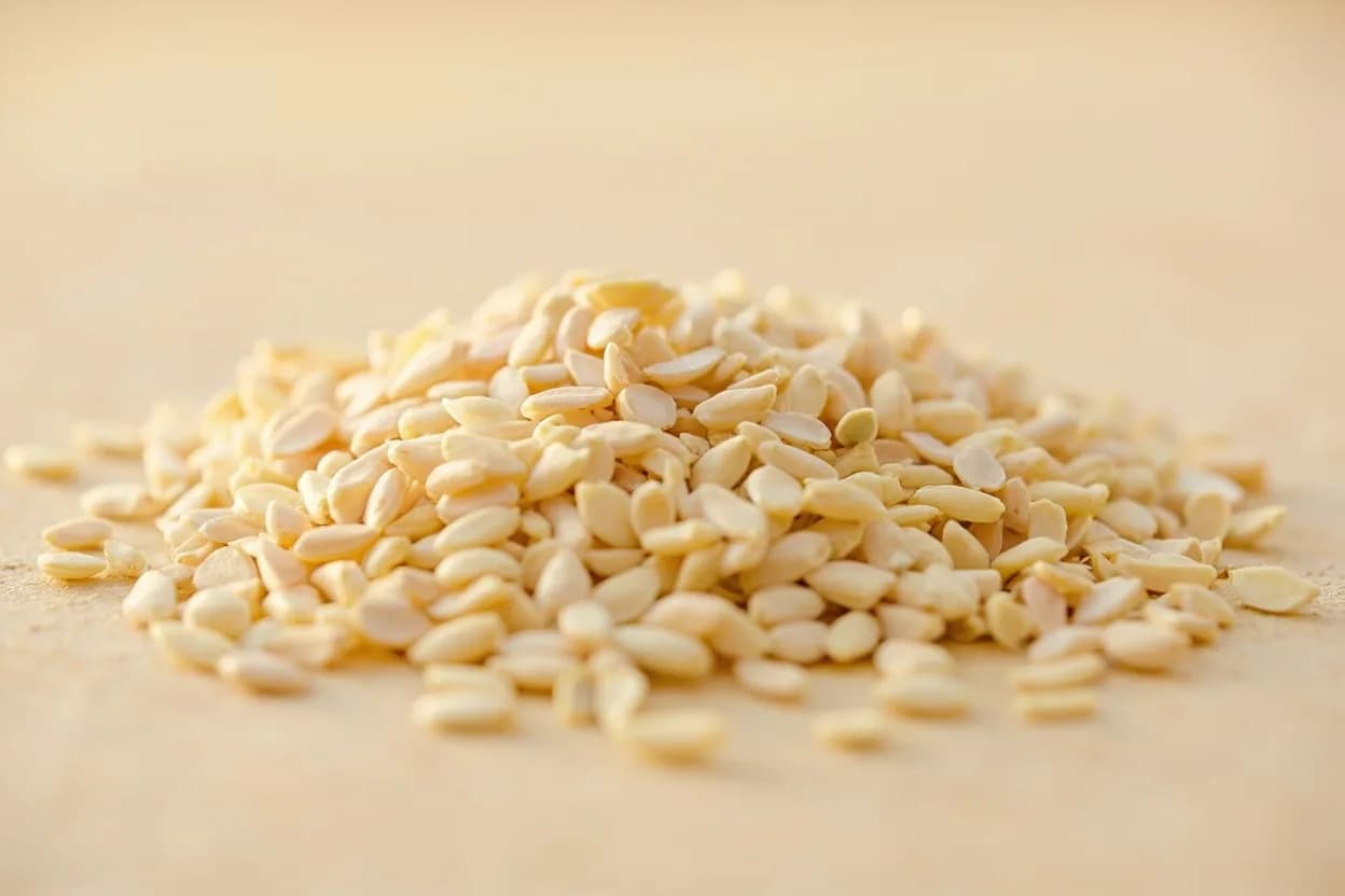 White Sesame in its natural form. White sesame seeds are the hulled, cream-to-ivory seeds of Sesamum indicum, the oldest known oilseed plant, cultivated across Asia, Africa, and the Middle East for over 3,500 years. Tasting profile: Mild, milky nuttiness (more delicate than black sesame), Warm, toasty, popcorn-like character when roasted, Rich, coating oil that clings to other flavors, Faint natural sweetness from hulling.