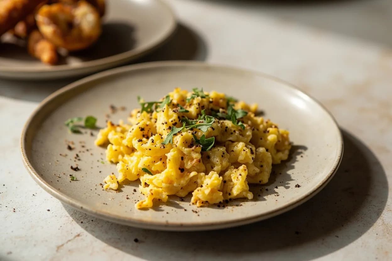 Za'atar in its element — Man'oushe (Lebanese za'atar flatbread). Adventurous crossover: scrambled eggs (soft-cooked) — Za'atar folded into soft scrambled eggs with good butter creates a herbaceous, tangy breakfast that feels simultaneously French and Levantine..