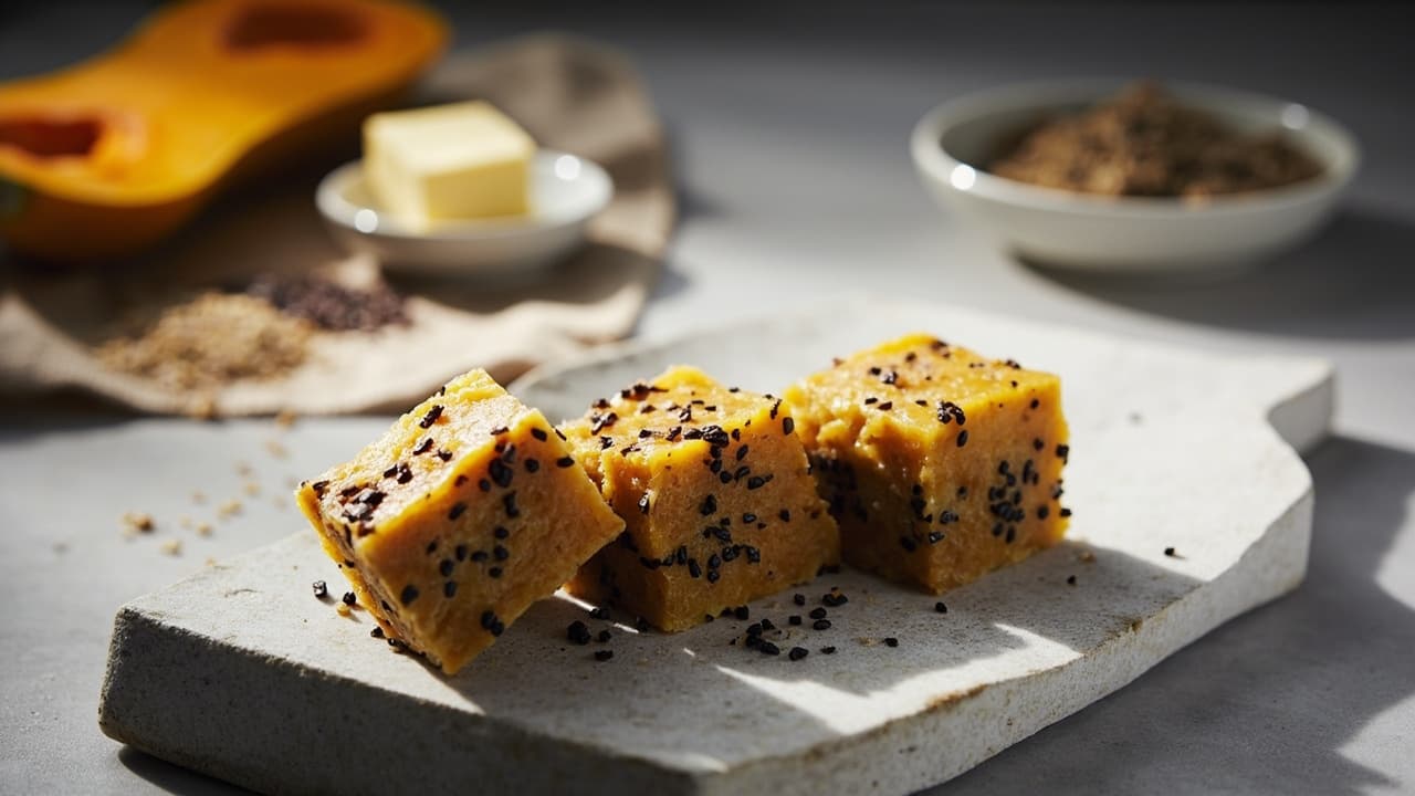 Butternut Squash and Black Sesame Mochi Bar