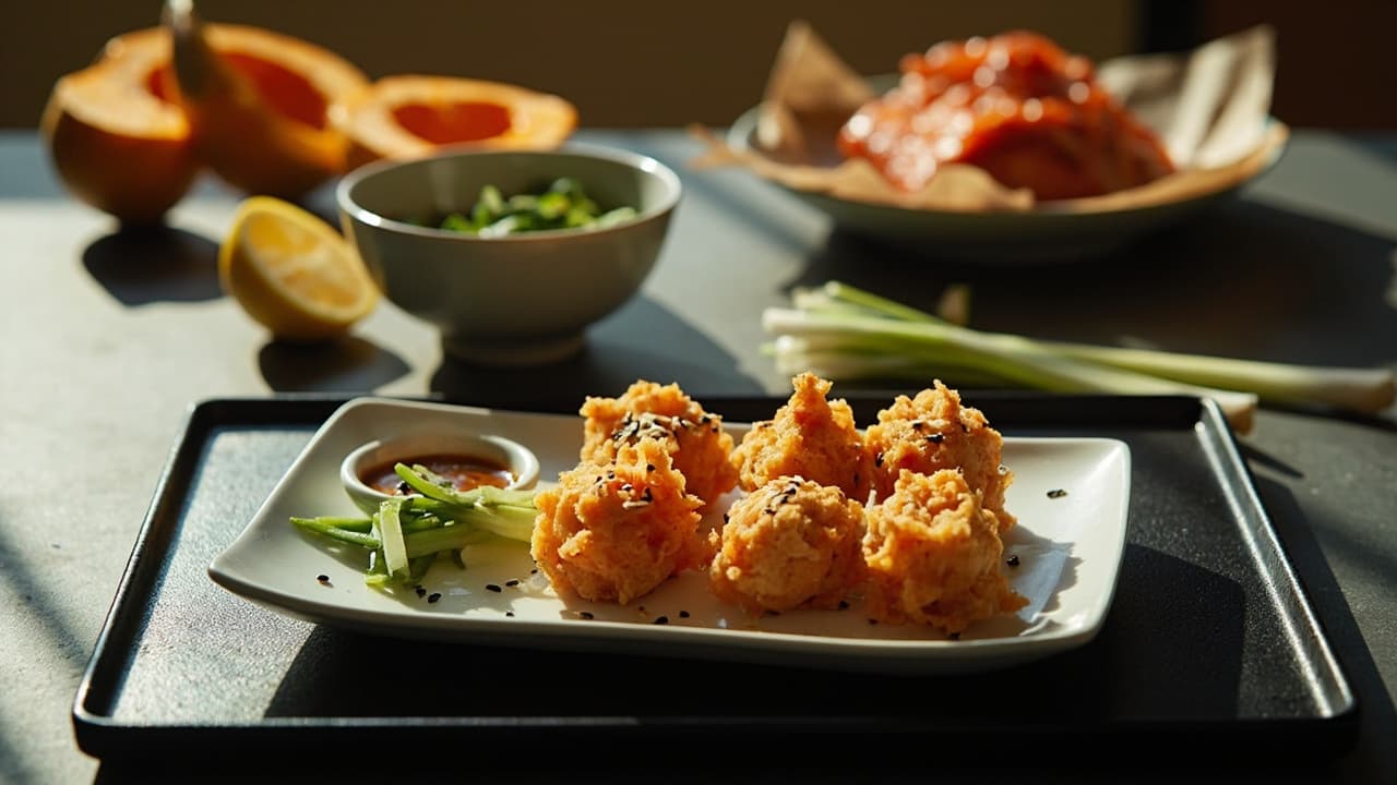 Butternut Squash and Salmon Dashi Tempura Bites