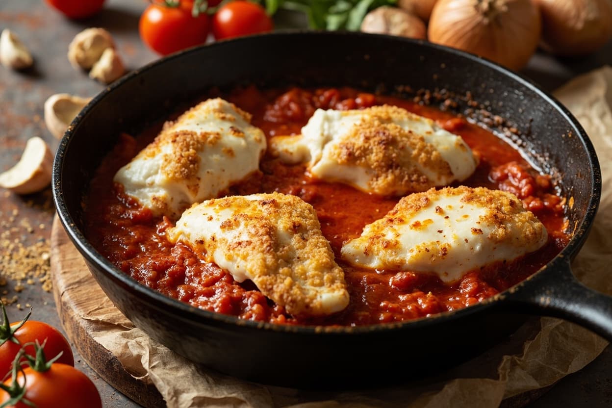 Crispy Breaded Chicken in Tomato Sauce with Bubbling Mozzarella