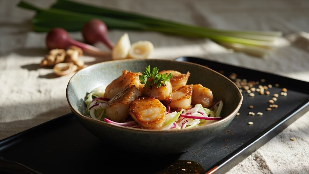 Ginger Soy Scallops with Radish