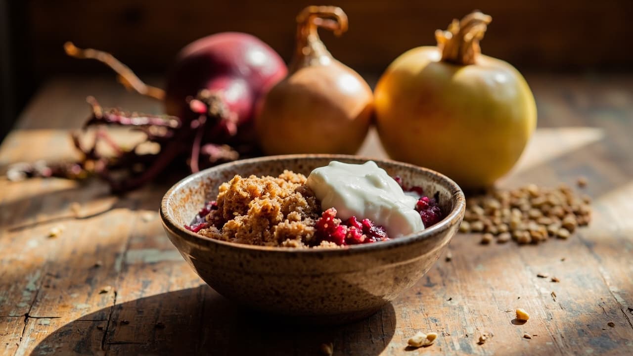 Honey-Glazed Beet and Apple Buckwheat Crumble